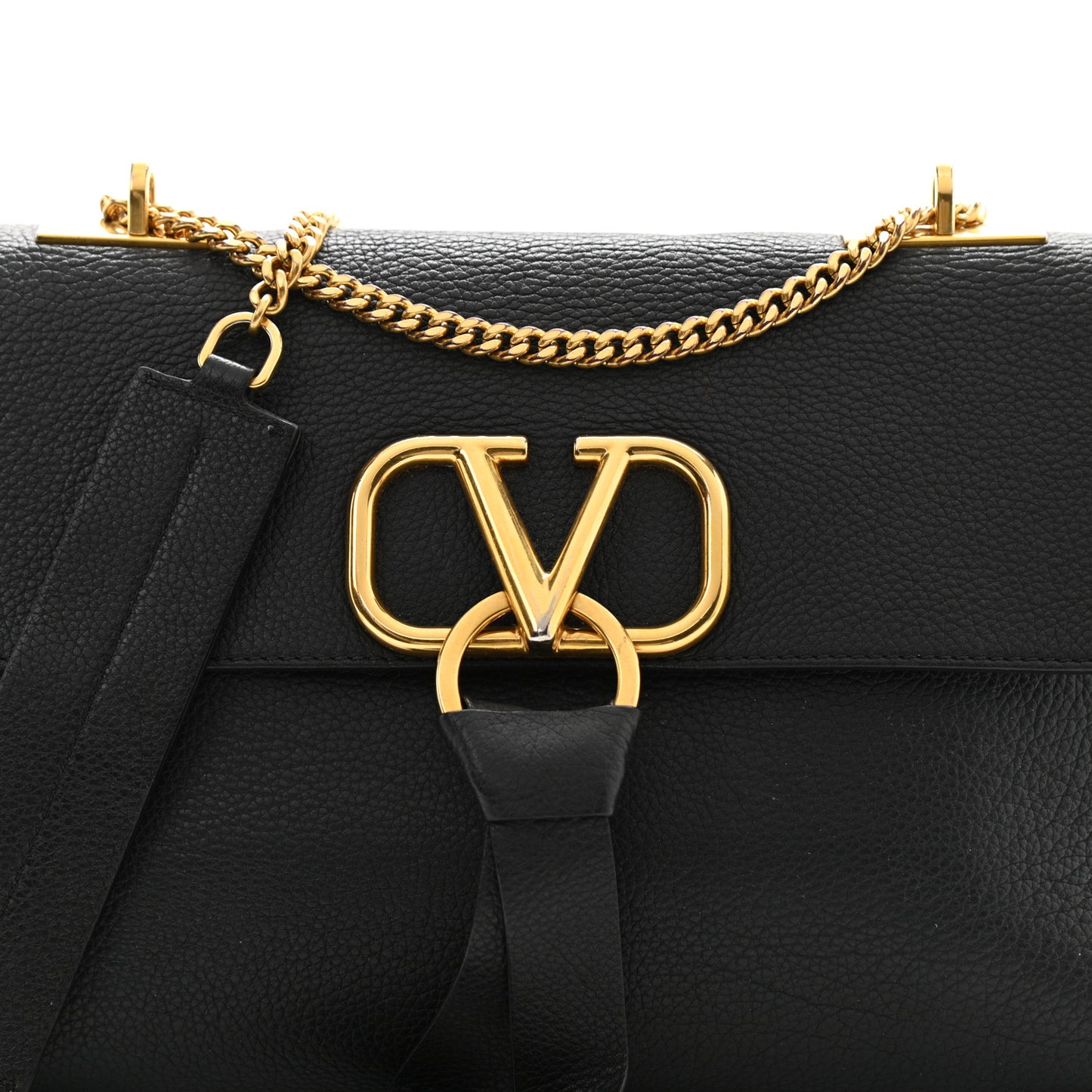 Pebbled Calfskin Small VRing Chain Shoulder Bag Black