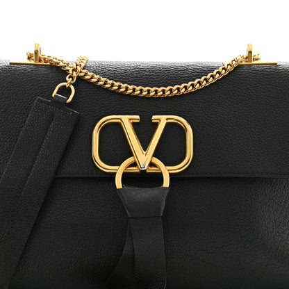 Valentino Garavani Pebbled Calfskin Small VRing Chain Shoulder Bag Black 7 of 12