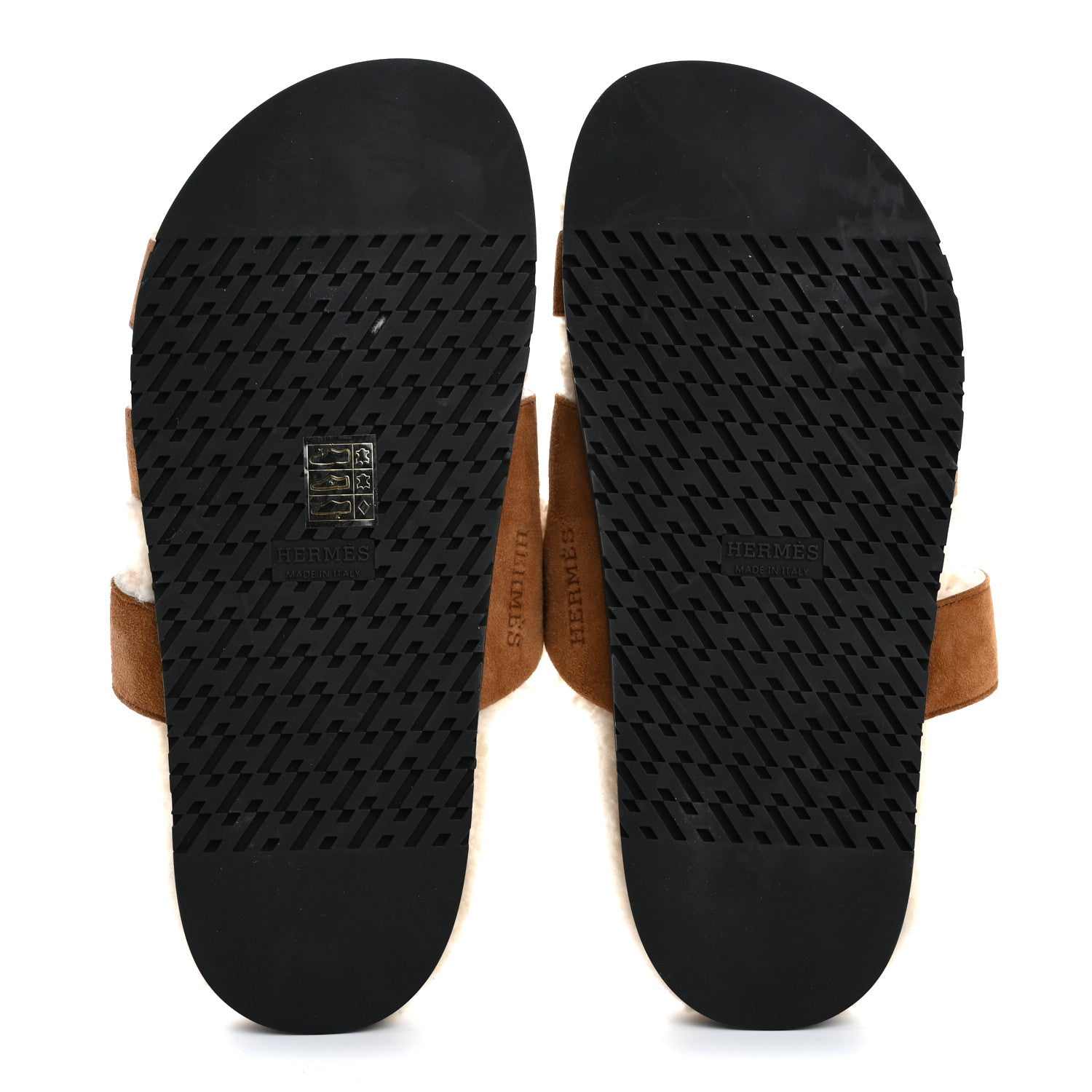 Hermes Suede Goatskin Woolskin Womens Chypre Sandals 38 Brun Fume Ecru 7 of 9