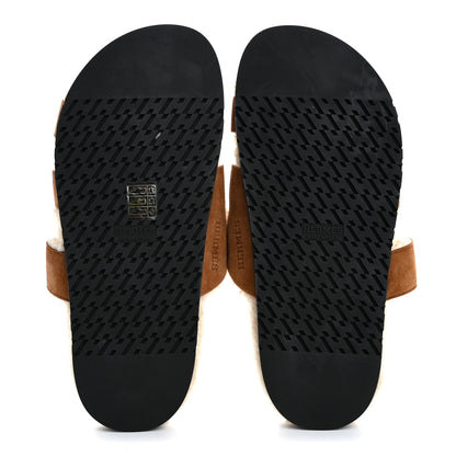 Hermes Suede Goatskin Woolskin Womens Chypre Sandals 38 Brun Fume Ecru 7 of 9