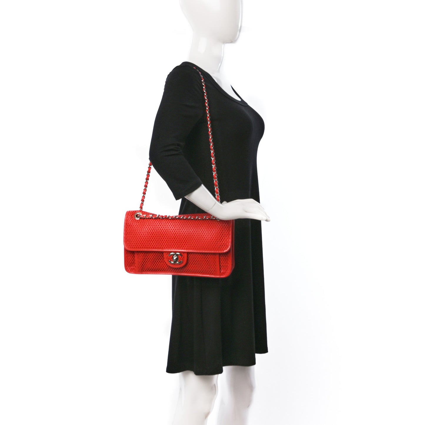 Perforated Calfskin Large Up In The Air Flap Red