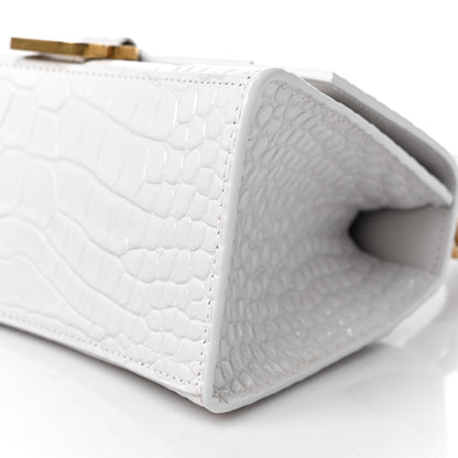 Balenciaga Shiny Calfskin Crocodile Embossed Small Hourglass Top Handle Bag White 10 of 11