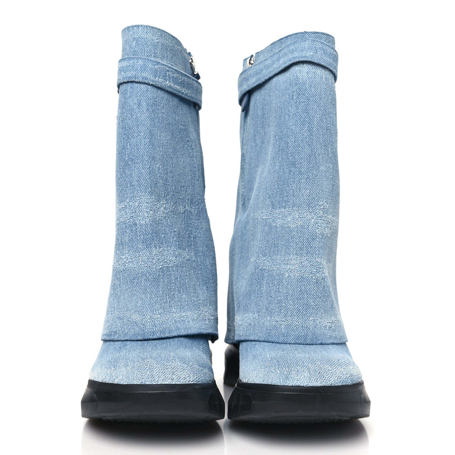 Givenchy Washed Denim Shark Lock Biker Ankle Boots 40 Blue 1599795