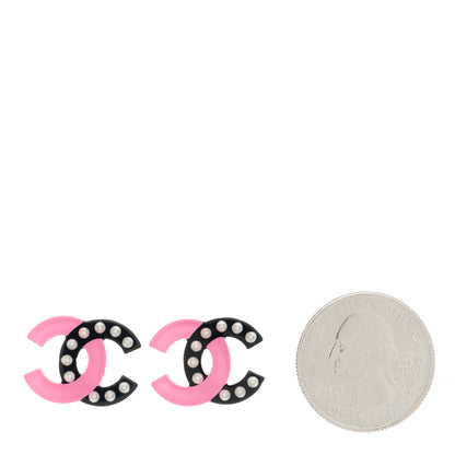 Chanel Resin Pearl CC Earrings Black Pink 2 of 5