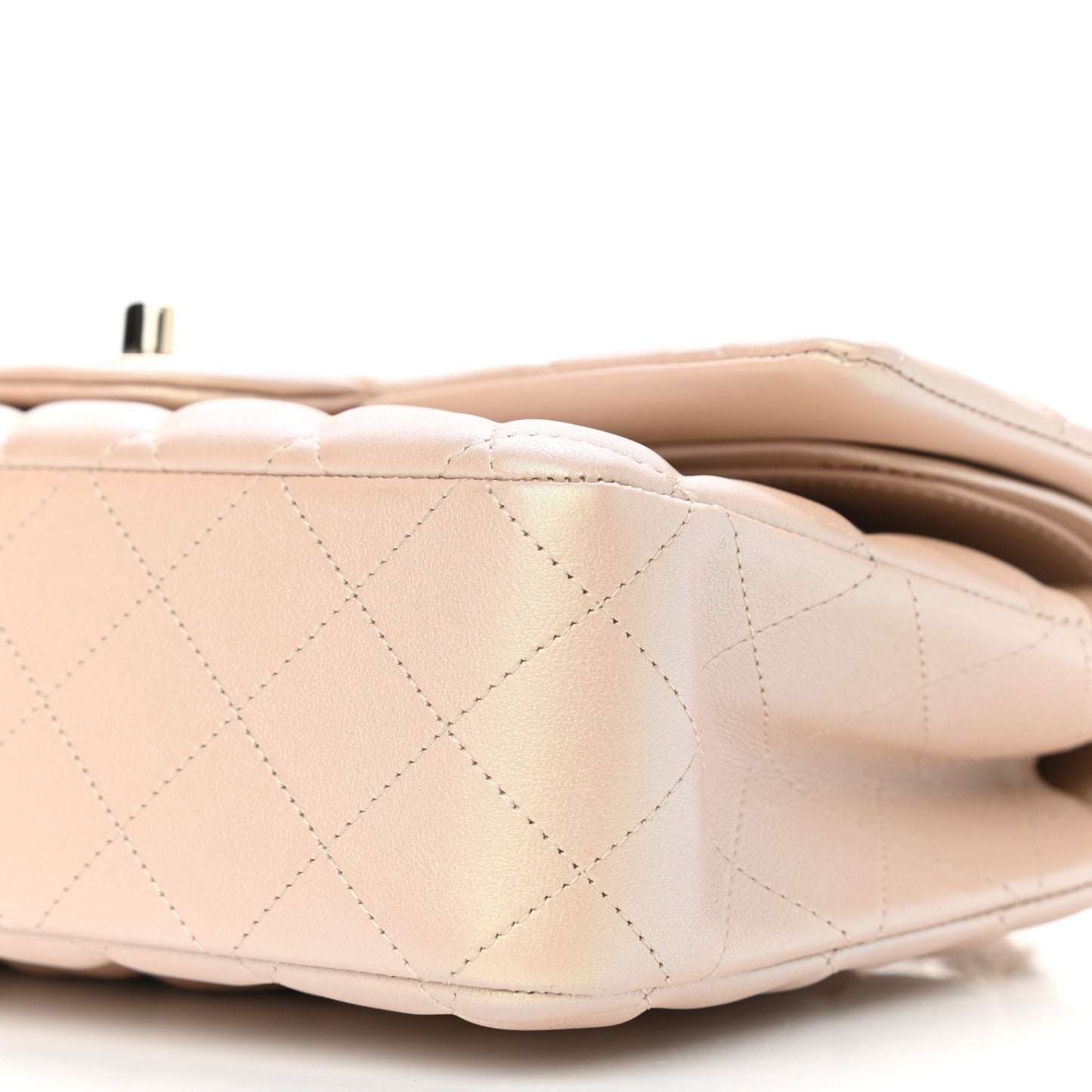 Iridescent Calfskin Quilted Medium Double Flap Beige