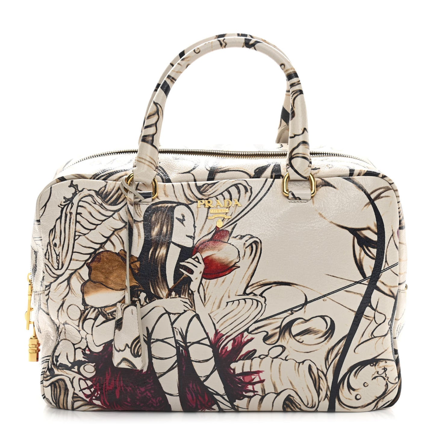 X JAMES JEAN Cervo Lux Fairy Print Large Double Handle Boston Bag Prugna