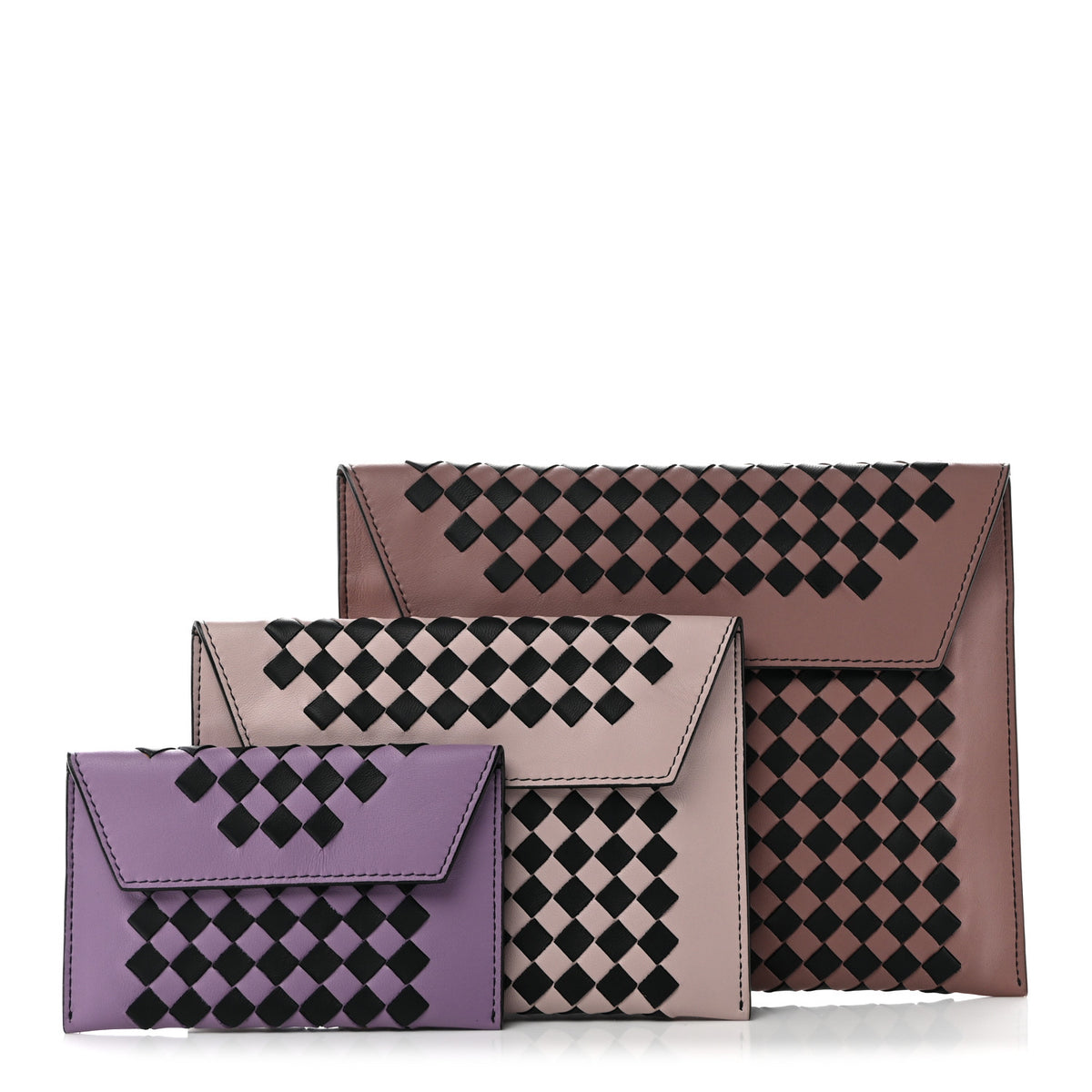 Bottega Veneta Nappa Intrecciato Three in One Nesting Pouch Magnolia Deco Rose Glicine Black 1 of 7