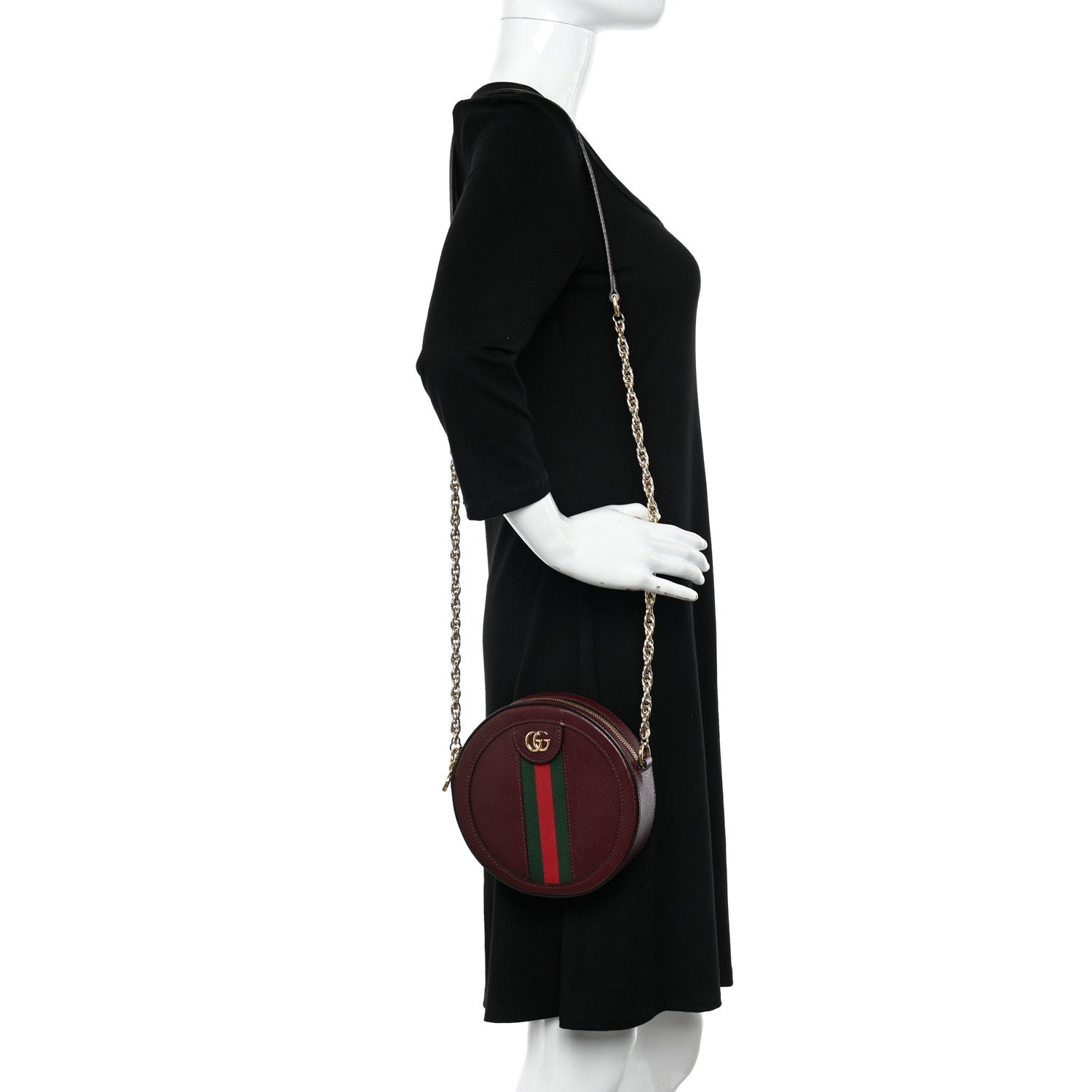 Gucci Soft Textured Calfskin Web Mini Ophidia Round Shoulder Bag Vintage Bordeaux 2 of 10
