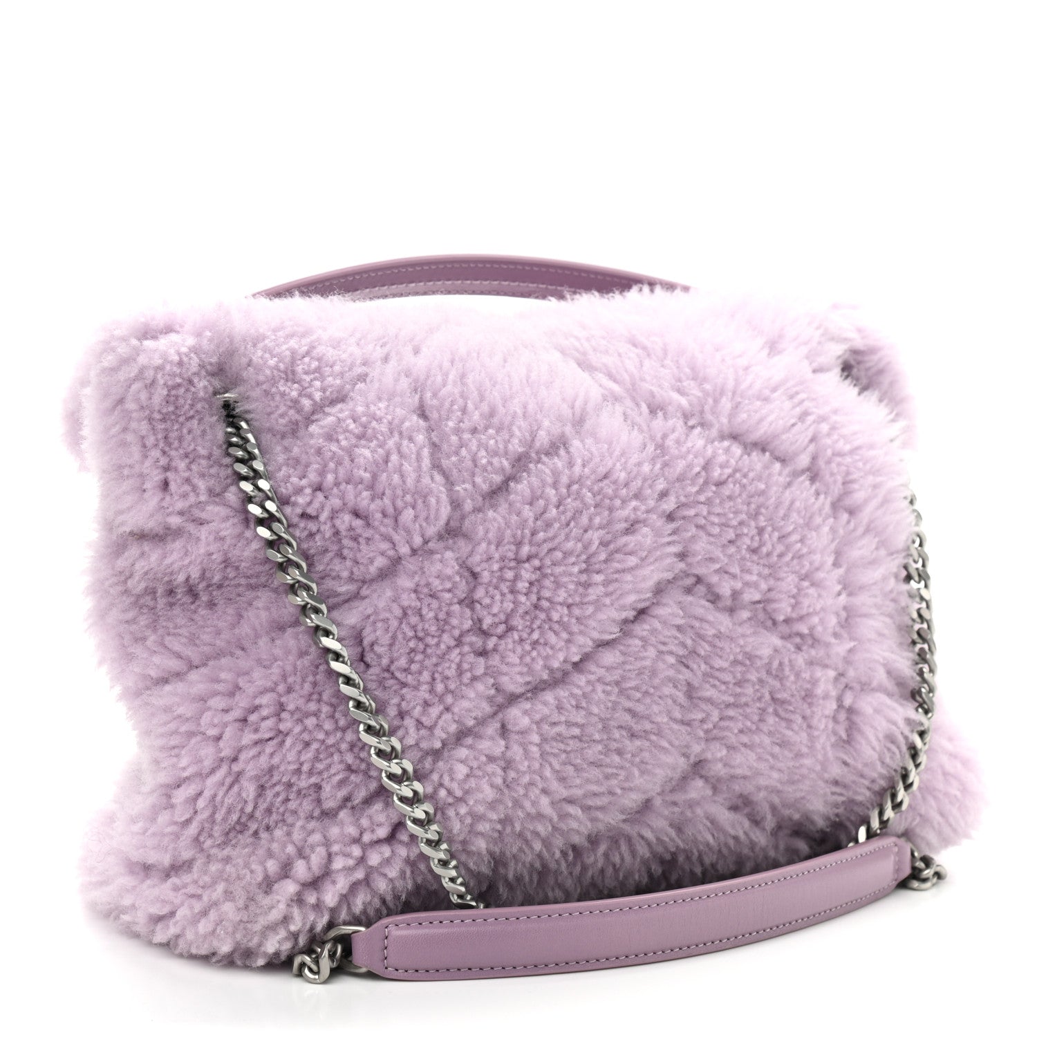 Saint Laurent Merino Shearling Lambskin Quilted Small Loulou Puffer Monogram Chain Satchel Lila 3 of 10
