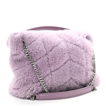 Saint Laurent Merino Shearling Lambskin Quilted Small Loulou Puffer Monogram Chain Satchel Lila 3 of 10
