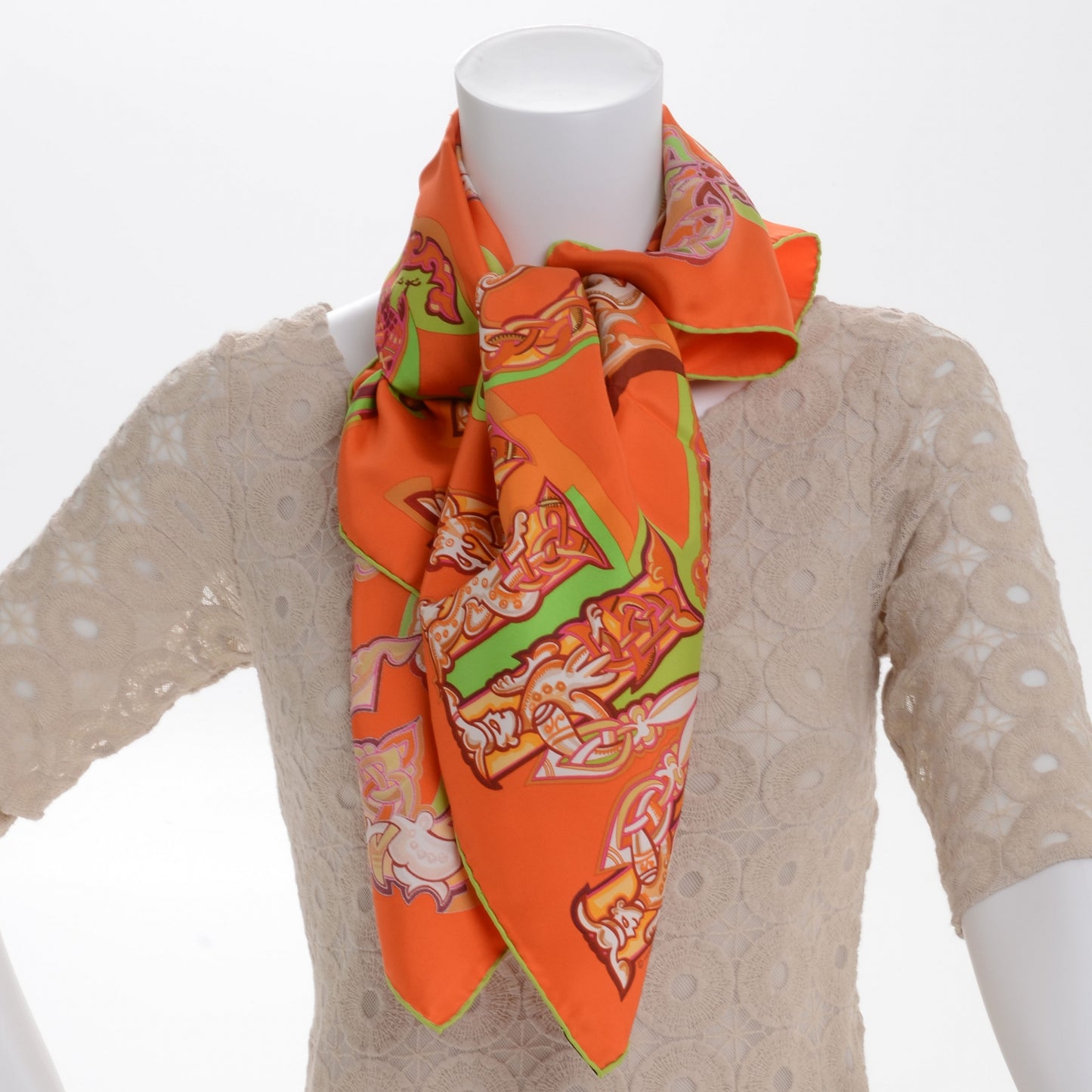 Silk Alphabet Russe Scarf 90 Orange