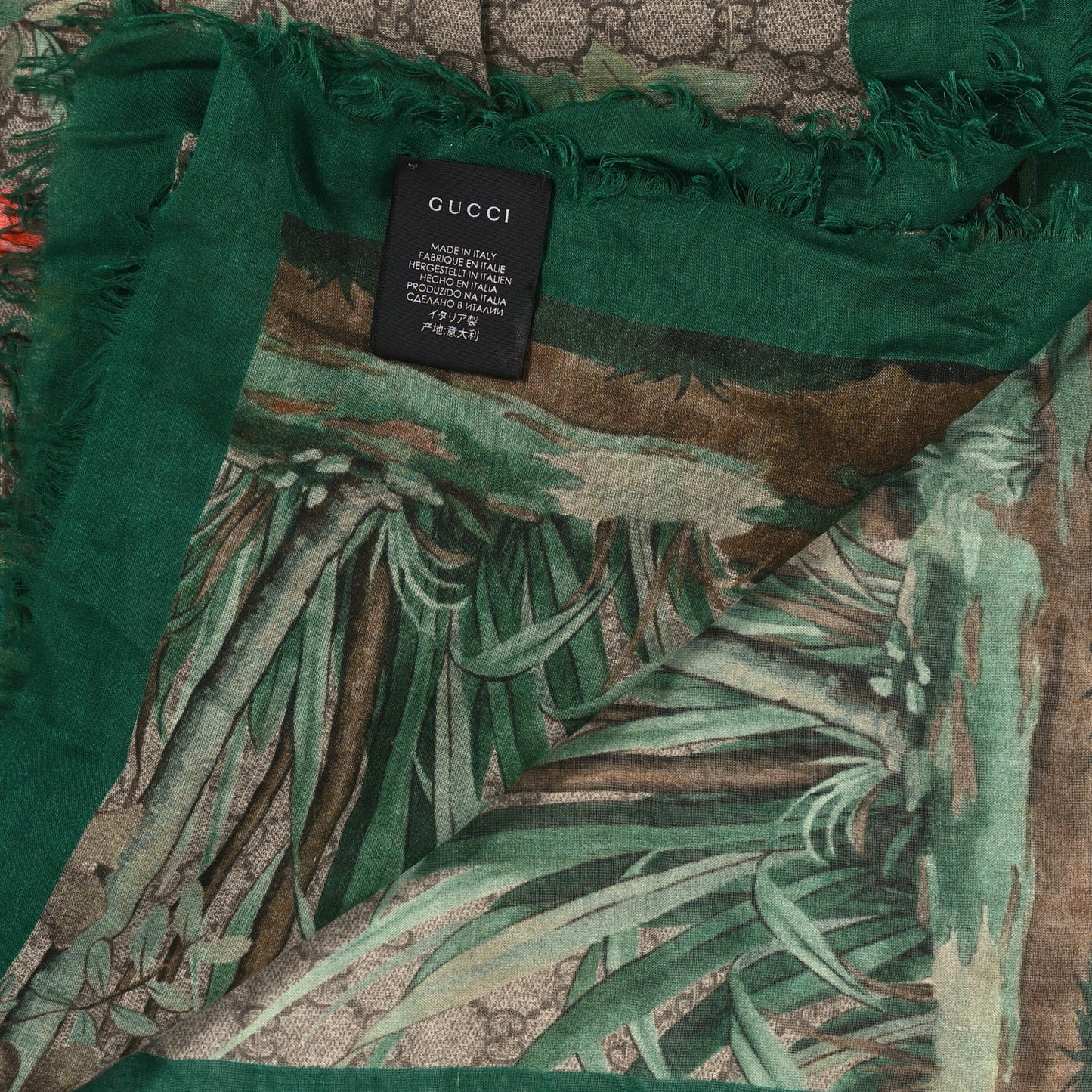 Modal Silk GG Monogram GG Tian Shawl Scarf Green Dark Green