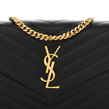 Saint Laurent Grain De Poudre Matelasse Chevron Monogram Chain Wallet Black 7 of 11