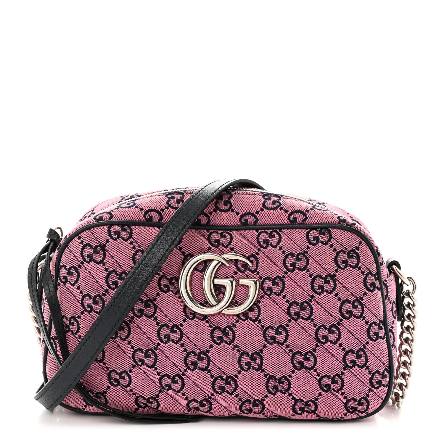 Gucci Monogram Multicolor Matelasse Diagonal Small GG Marmont Chain Shoulder Bag Pink Blue 1 of 10