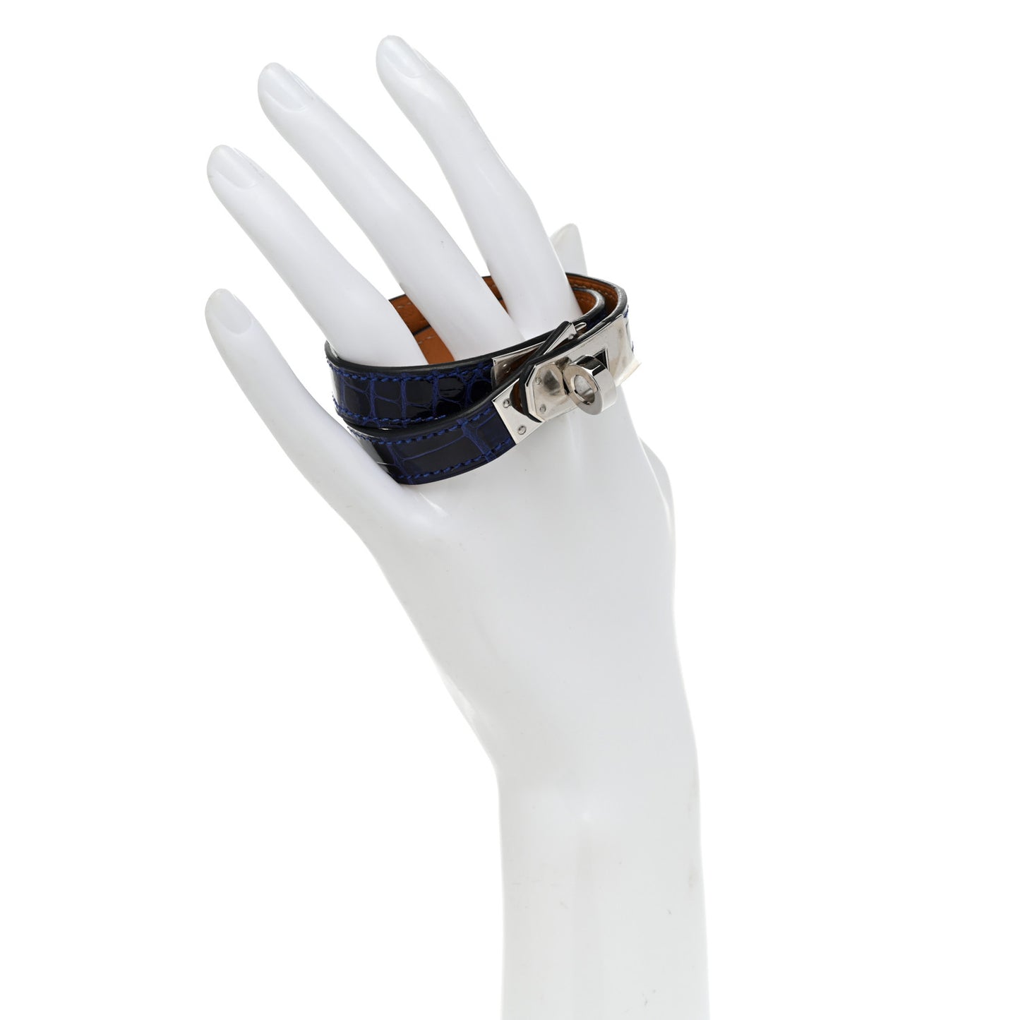 Shiny Alligator Kelly Double Tour Bracelet S Bleu Electrique