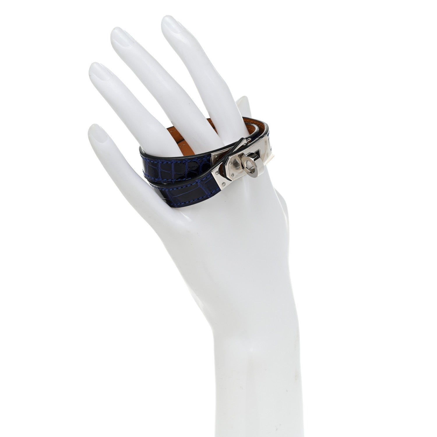 Hermes Shiny Alligator Kelly Double Tour Bracelet S Bleu Electrique 2 of 8