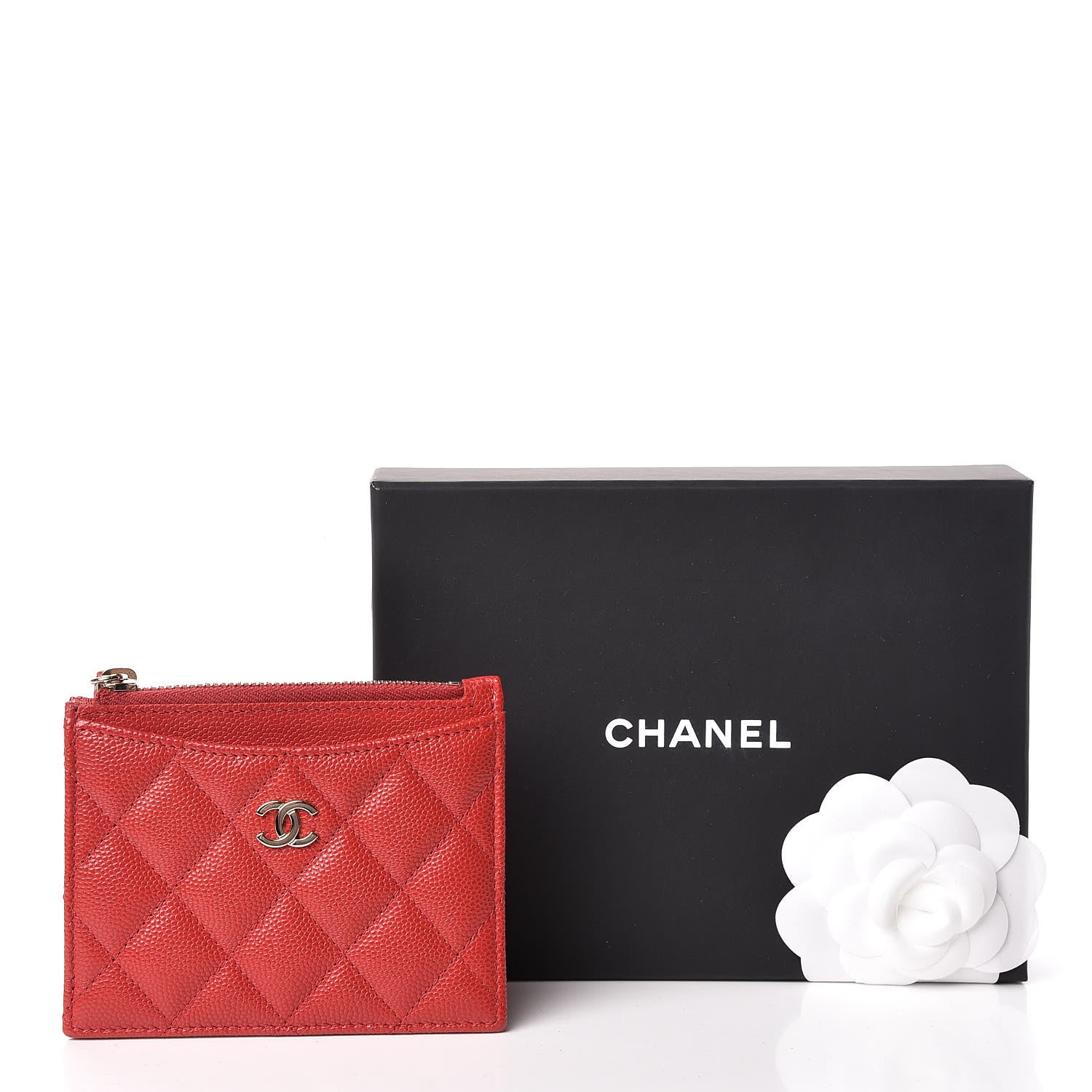 Chanel Caviar Quilted CC Zip Card Holder Red 8 of 8
