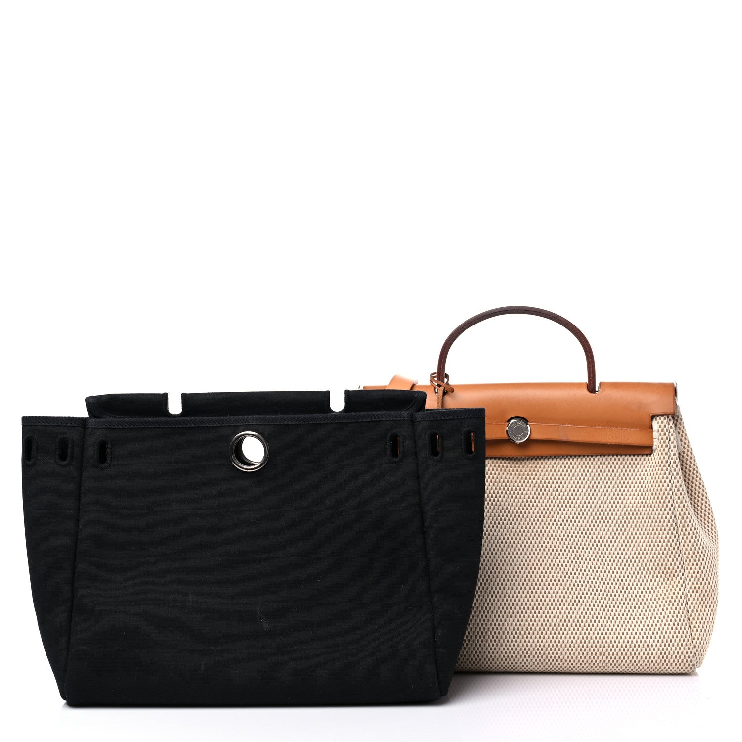 Hermes Toile Vache Calfskin Herbag 30 PM Black Natural 2 of 20