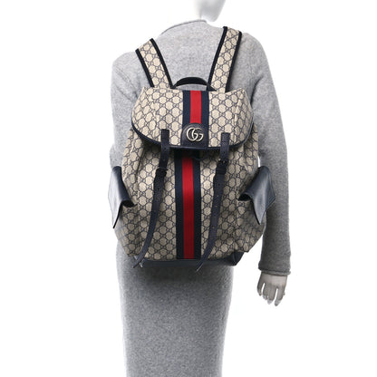 Gucci GG Supreme Monogram Medium Ophidia Double Buckle Backpack Beige Blue Black 2 of 10