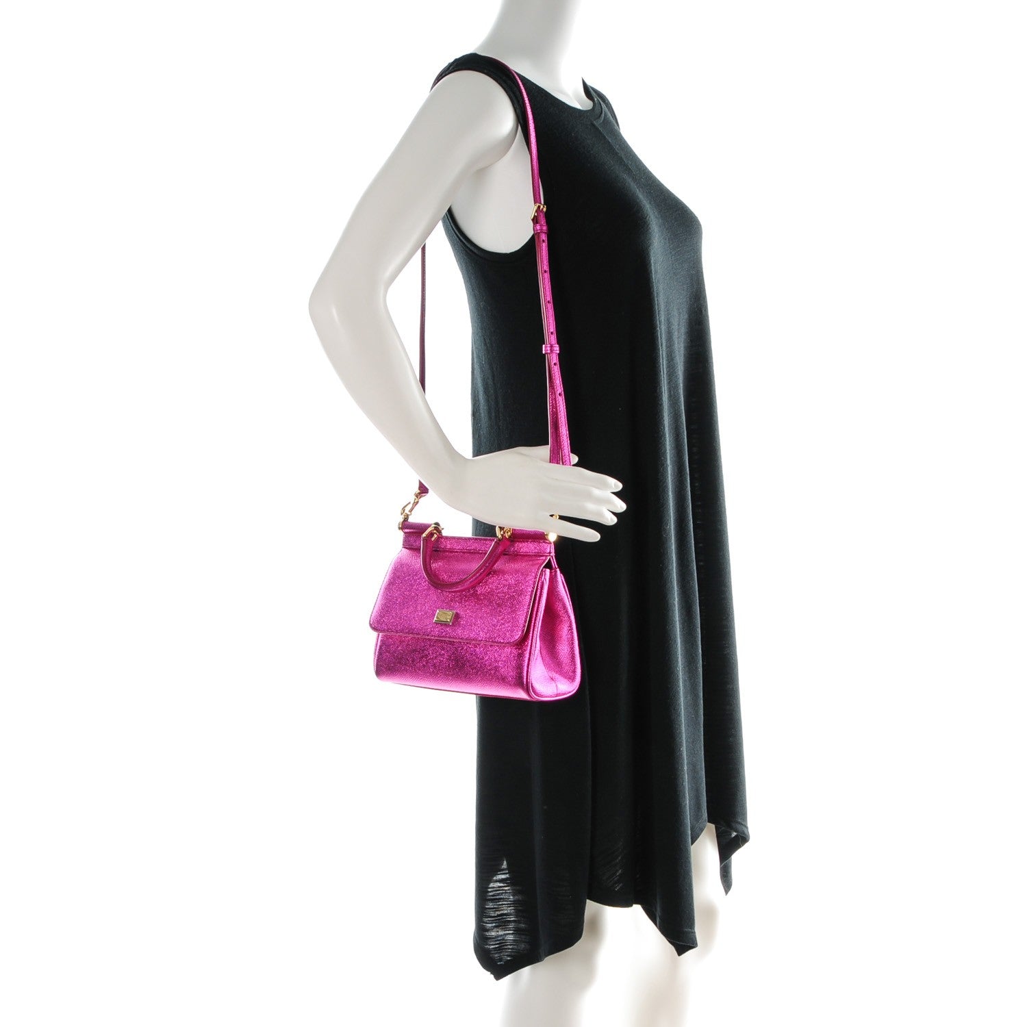 Dolce & Gabbana Metallic Dauphine Micro Miss Sicily Satchel Pink 2 of 6