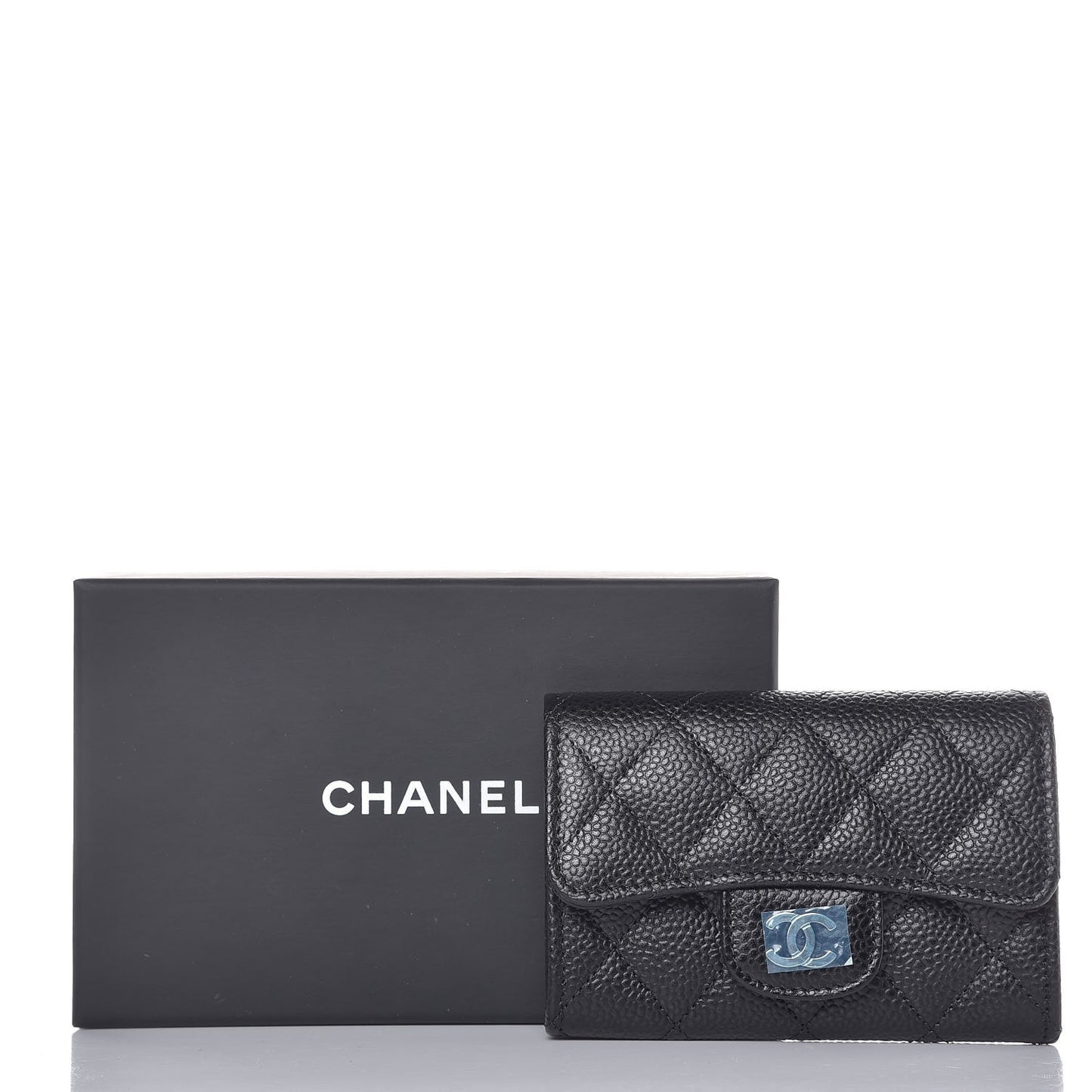 Caviar Quilted Flap Card Holder Black