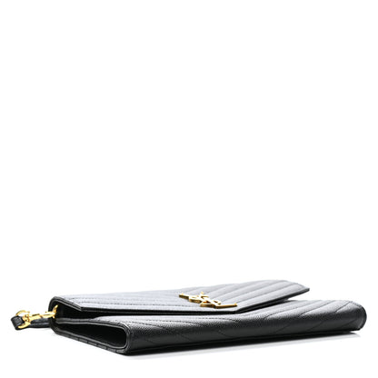 Saint Laurent Grain De Poudre Matelasse Chevron Monogram Envelope Clutch Black 4 of 8