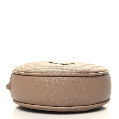 Saint Laurent Grain De Poudre Matelasse Chevron Quilted Round Vinyle Camera Bag Dark Beige 4 of 11