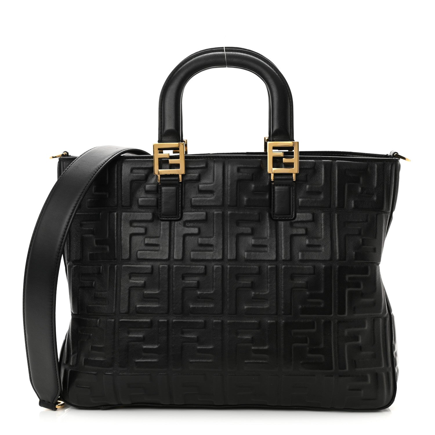 Fendi Nappa FF 1974 Embossed Medium FF Tote Black 1 of 10