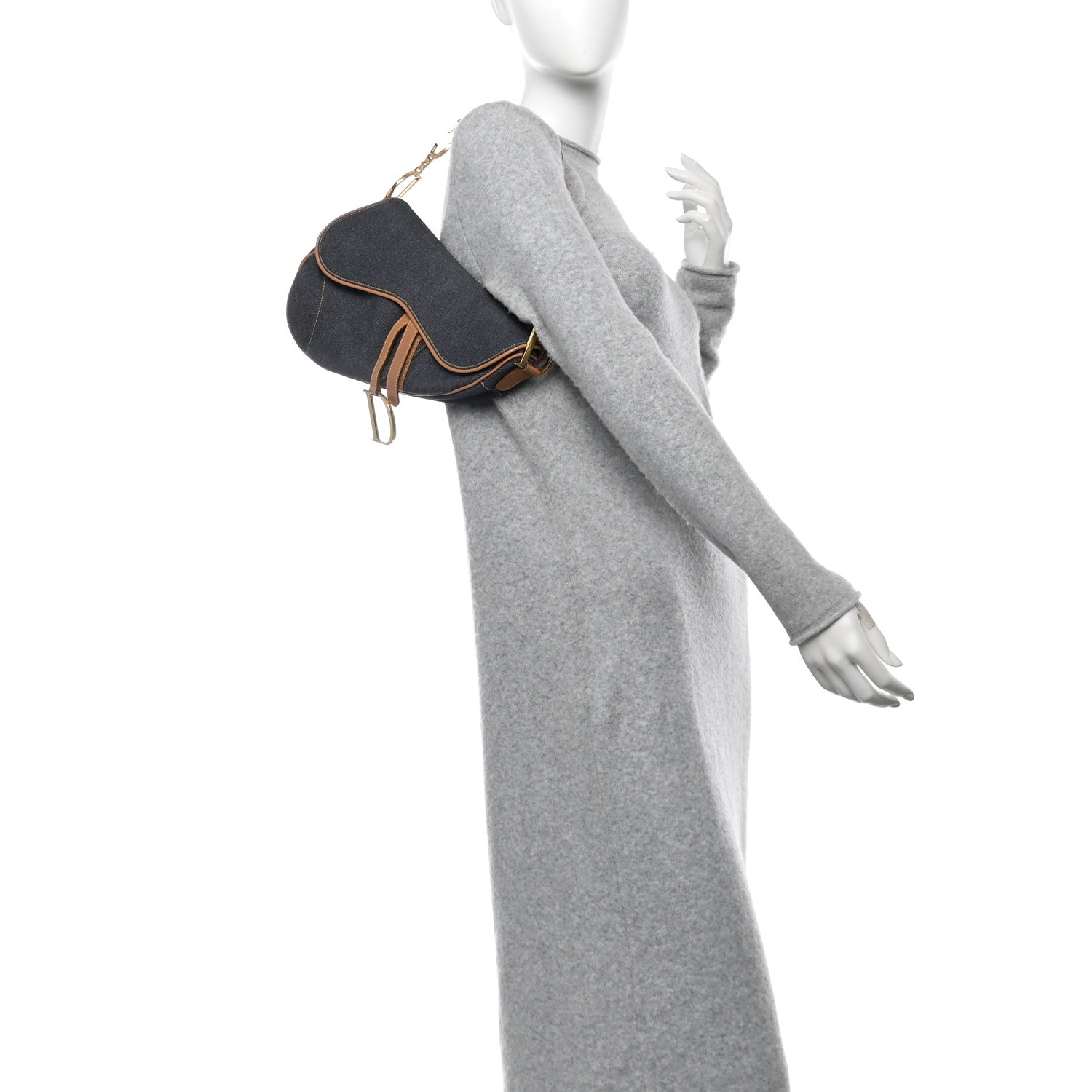 Christian Dior Denim Calfskin Saddle Bag Blue 2 of 13