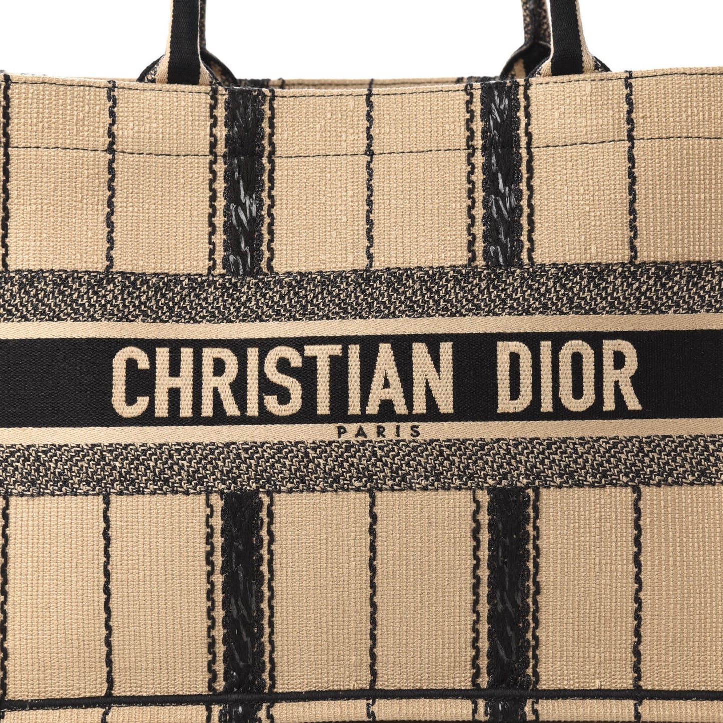 Canvas Embroidered Medium Bayadere Book Tote Black Beige