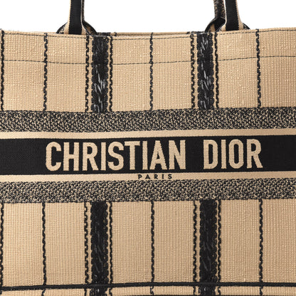 Christian Dior Canvas Embroidered Medium Bayadere Book Tote Black Beige 13 of 13