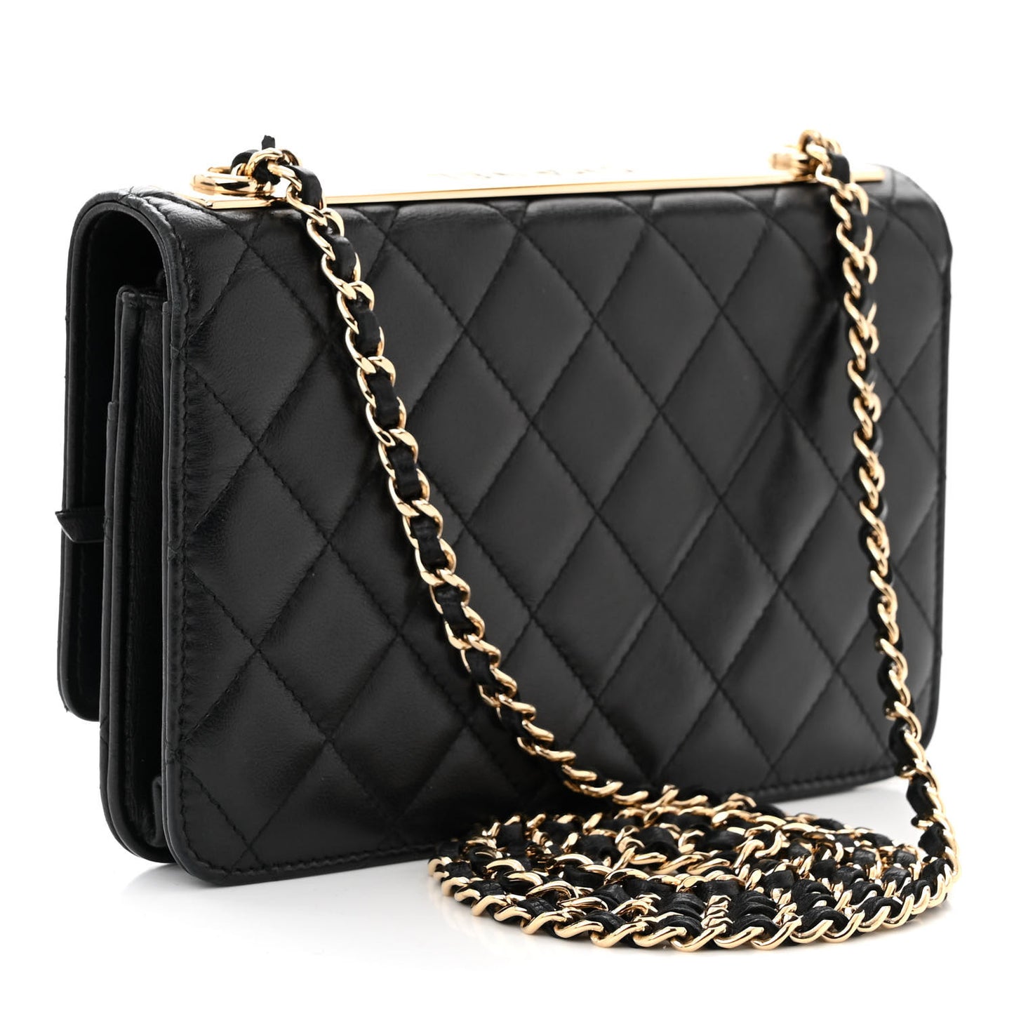 Lambskin Quilted Trendy CC Wallet On Chain WOC Black