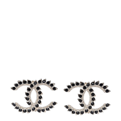 Chanel Strass Crystal CC Earrings Gold Black 1 of 5