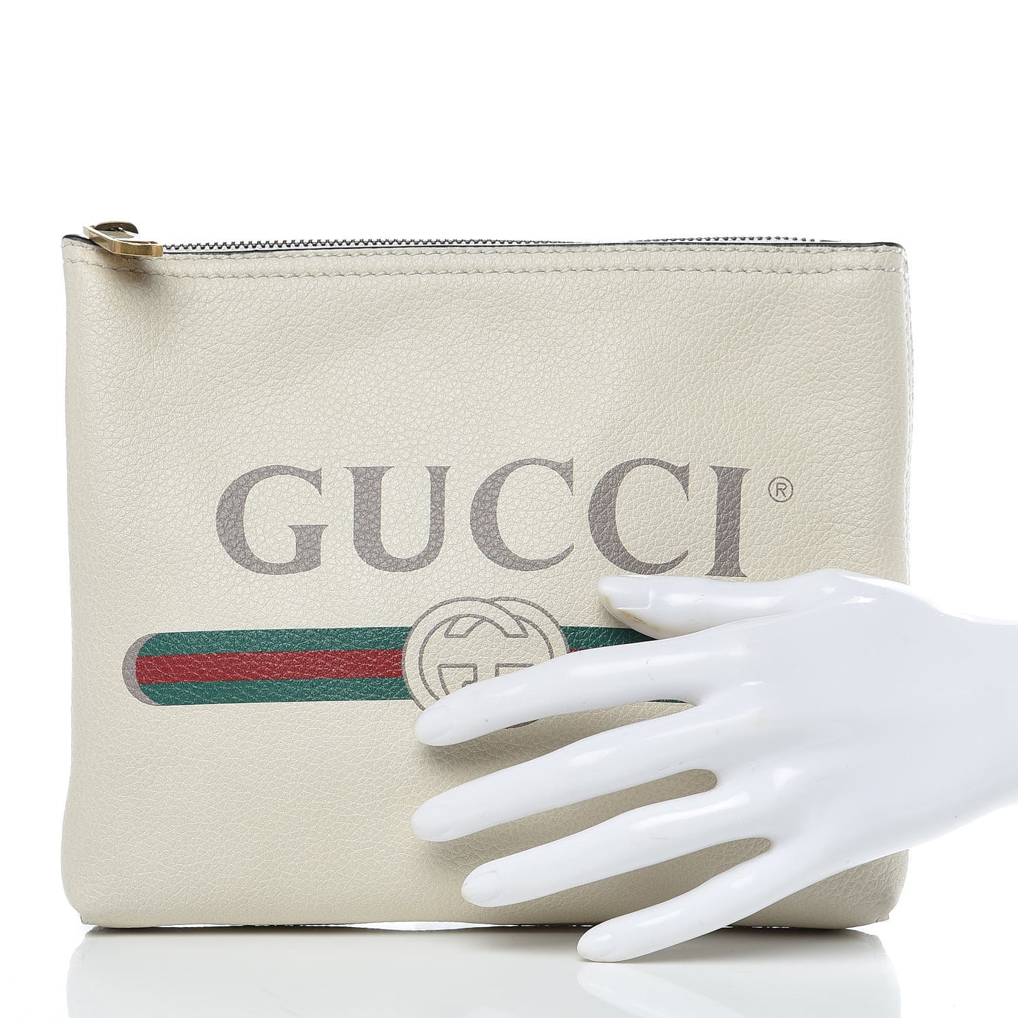 Pebbled Calfskin Medium Logo Portfolio Clutch White