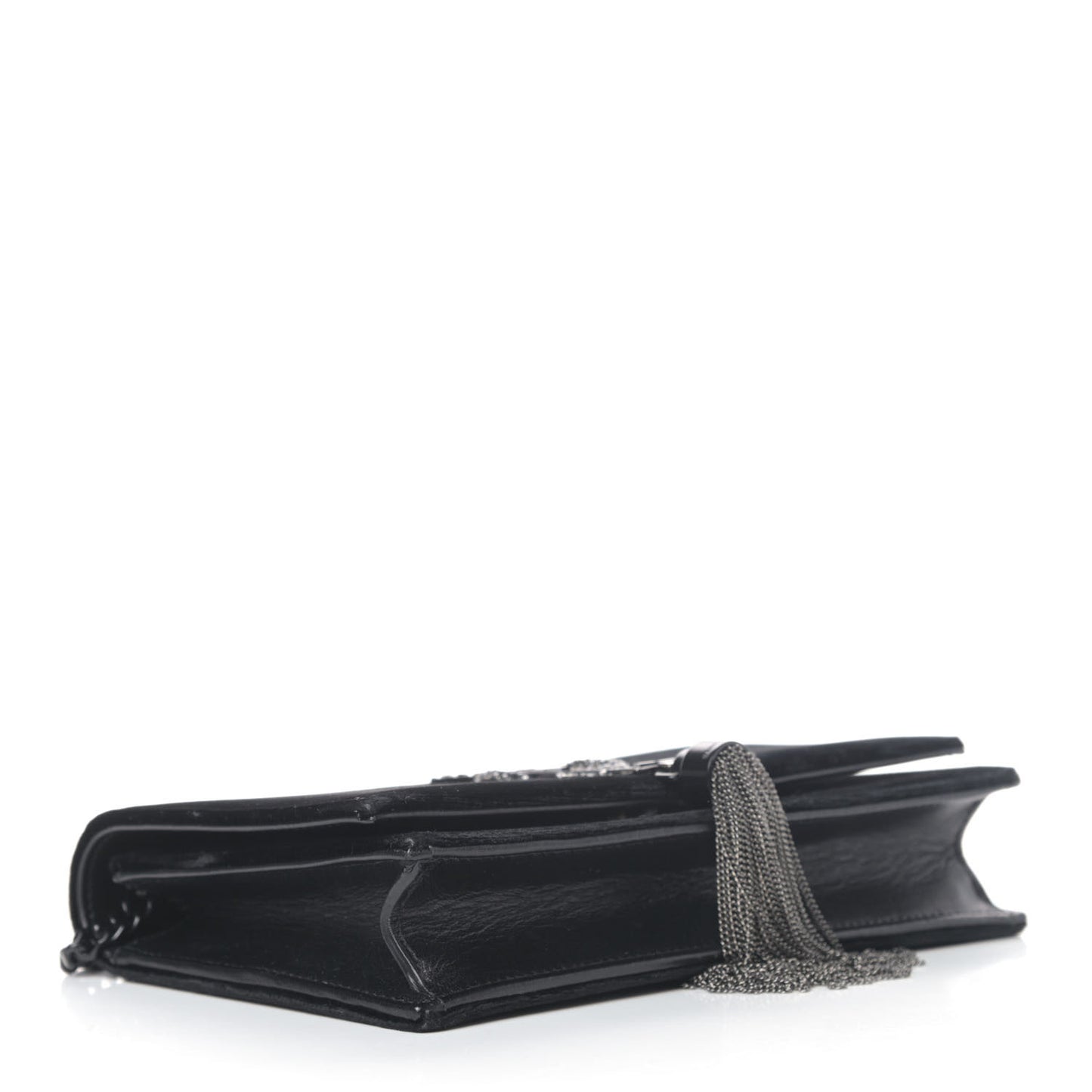 Velvet Crystal Monogram Kate Tassel Chain Wallet Black