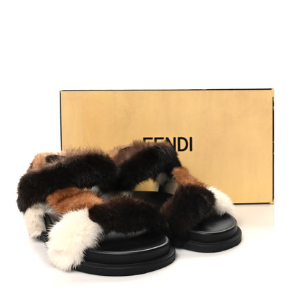 Fendi Mink Fur FF Fendi Feel Sandals 35 Mogano Brown Perla Tobacco Black 9 of 9