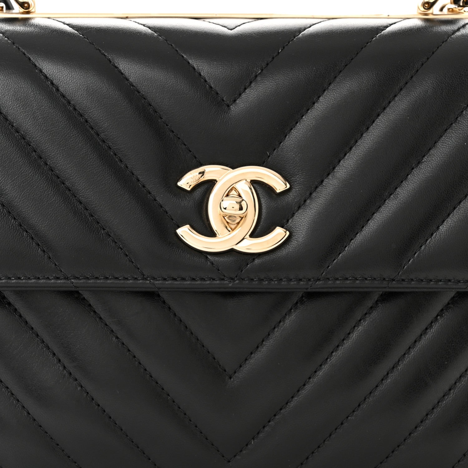 Chanel Lambskin Chevron Quilted Small Trendy CC Dual Handle Flap Bag Black 8 of 11