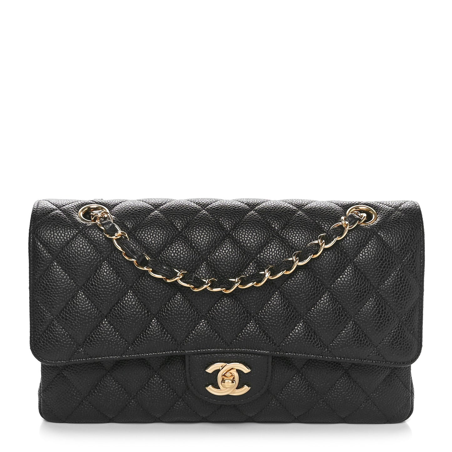 Caviar Quilted Medium Double Flap Black