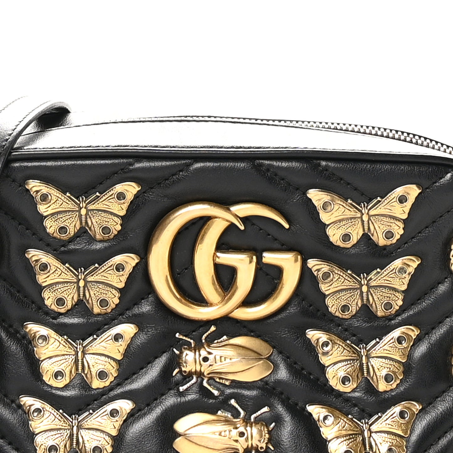 Calfskin Matelasse Animal Studs Small GG Marmont Chain Shoulder Bag Black