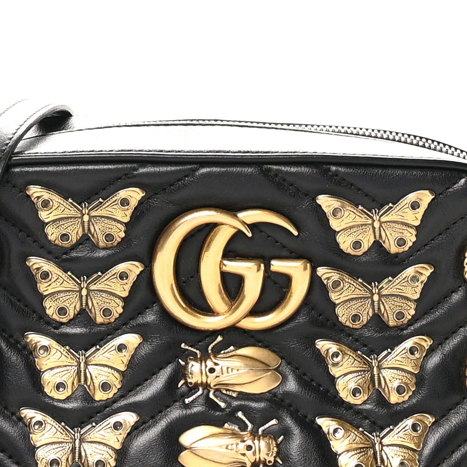 Gucci Calfskin Matelasse Animal Studs Small GG Marmont Chain Shoulder Bag Black 8 of 10