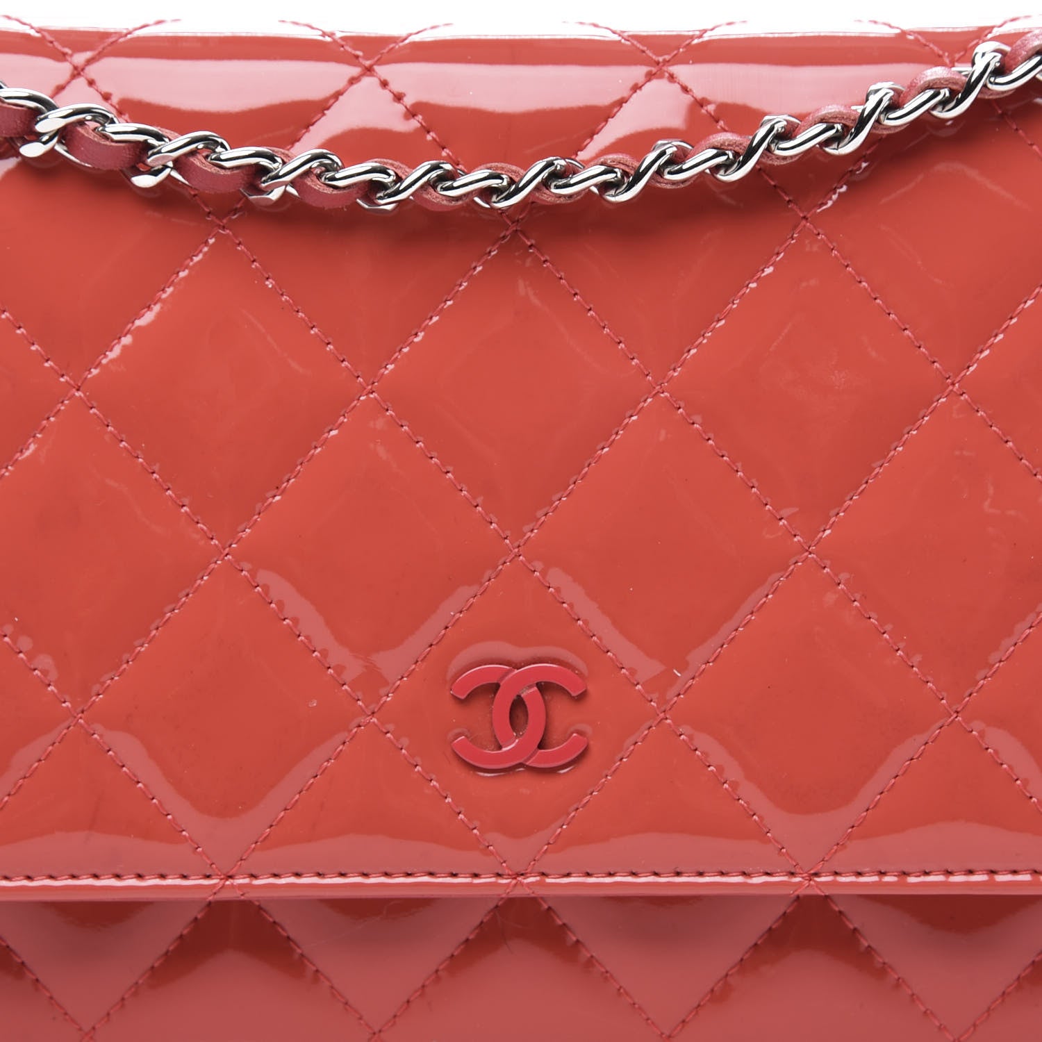 Chanel Patent Quilted Wallet On Chain WOC Dark Pink 11 of 12
