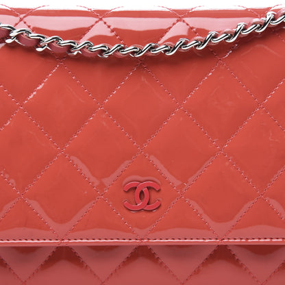 Chanel Patent Quilted Wallet On Chain WOC Dark Pink 11 of 12