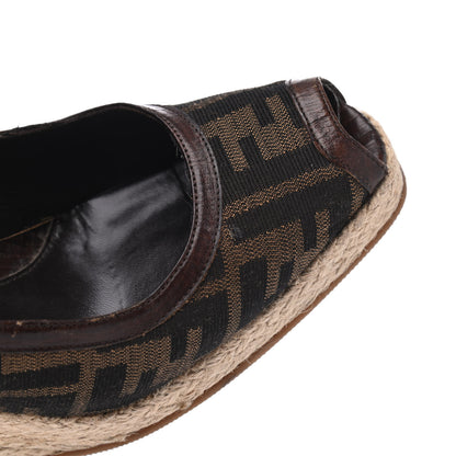 Fendi Zucca Raffia Zeppa Wedge Sandals 39.5 Tobacco 10 of 21