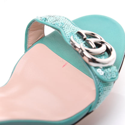 Gucci Sequin Satin Malaga Kid GG Marmont Ankle Wrap 75mm Sandals 40.5 Water Green Verde Chiaro Light Water Green 13 of 15