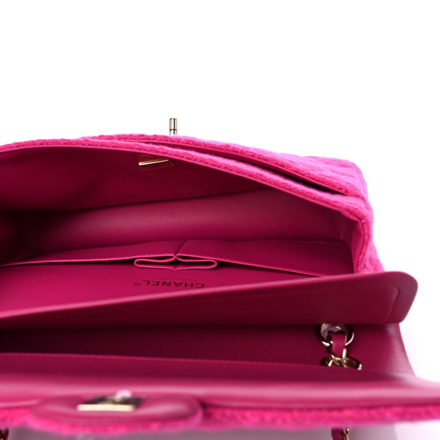 Tweed Quilted Medium Double Flap Fuchsia