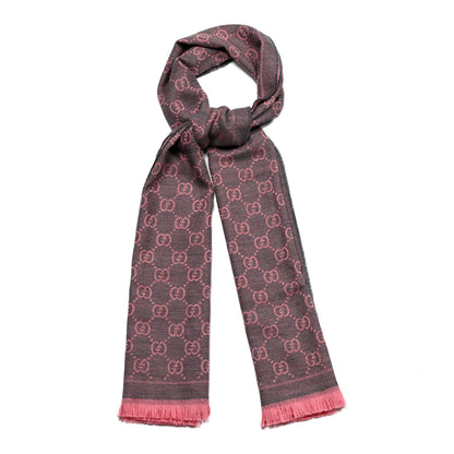 Gucci Wool Jacquard GG Monogram Sten Fringe Scarf Graphite Pink 1 of 6