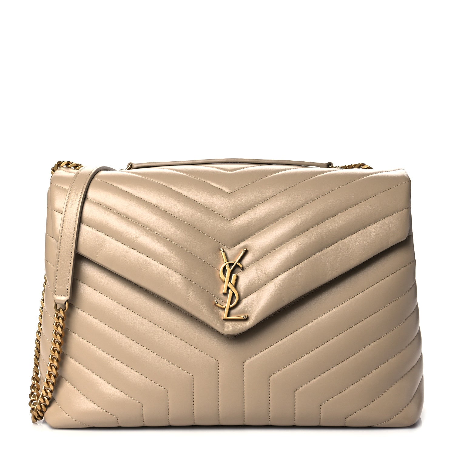Saint Laurent Calfskin Matelasse Large Loulou Monogram Chain Satchel Dark Beige 1 of 9