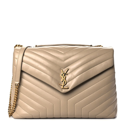 Saint Laurent Calfskin Matelasse Large Loulou Monogram Chain Satchel Dark Beige 1 of 9