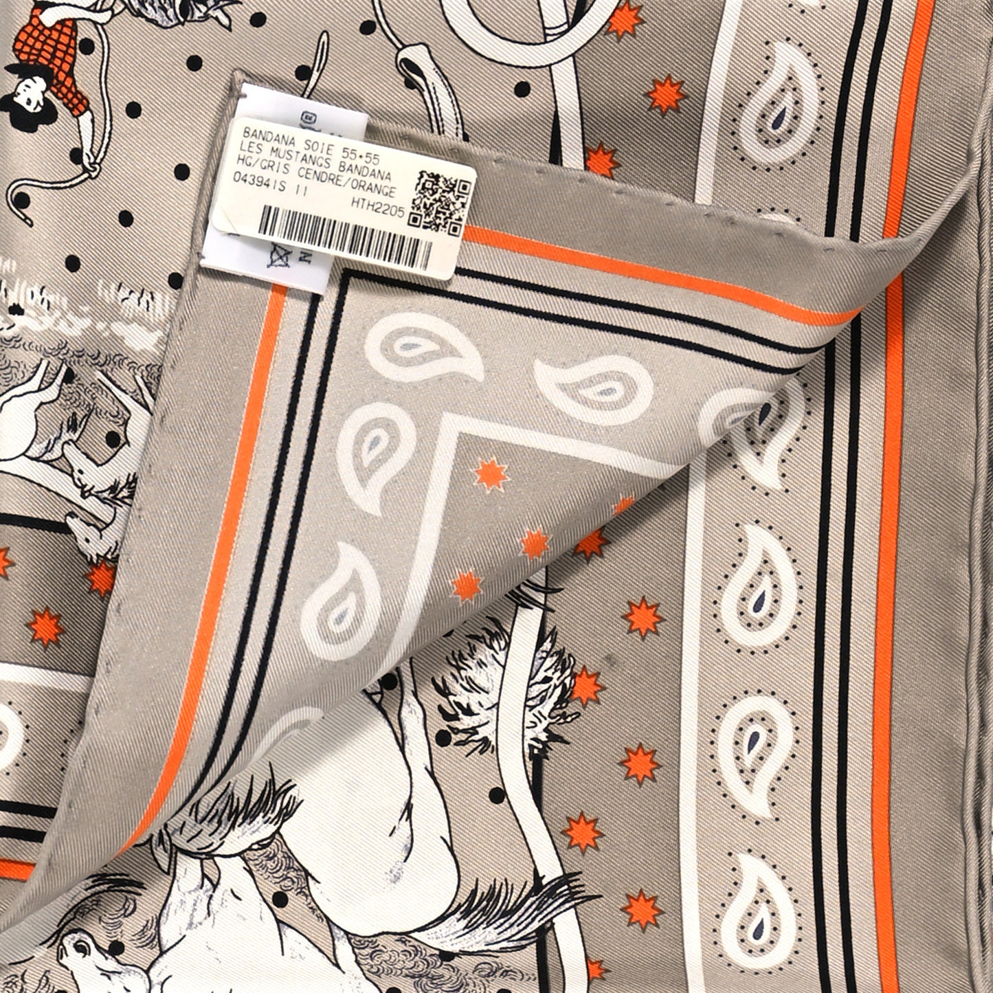 Silk Les Mustangs Bandana 55 Gris Cendre Orange