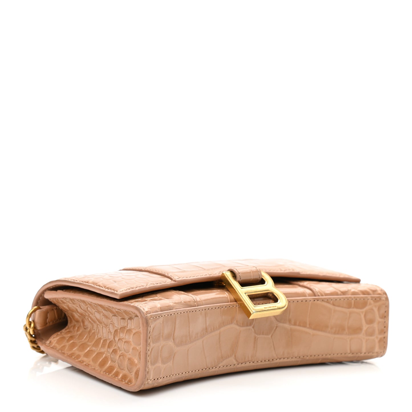 Shiny Calfskin Crocodile Embossed Hourglass Chain Bag Nude Beige